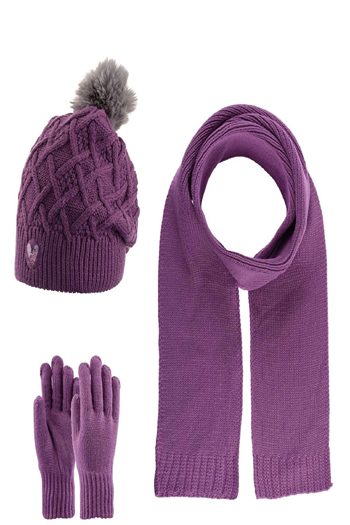 9-15 Yaş Kız Çocuk Atkı Bere Eldiven 3'lü Takım