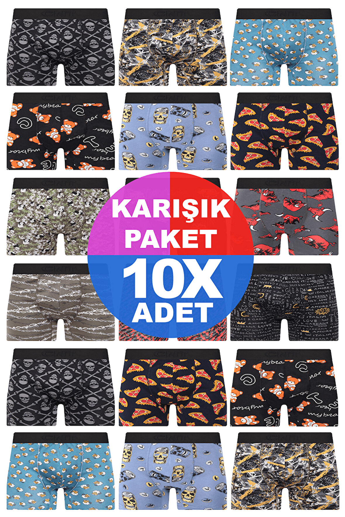 Erkek 10 Adet Rastgele Sürpriz Desenli Boxer - Özel Gizemli Paketinde Sürpriz Boxer