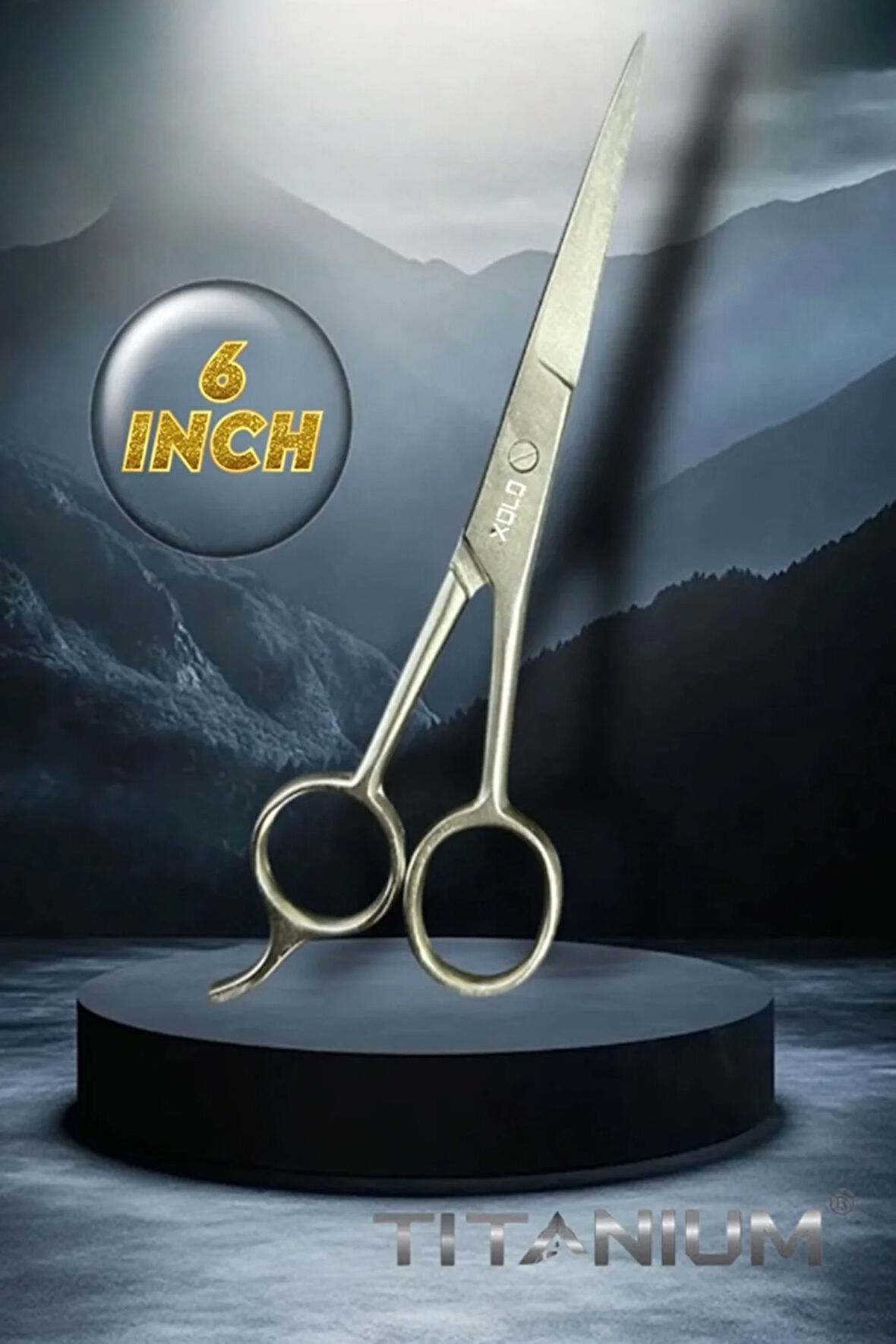 Titanium Kuyruklu Berber Makası Düz Uçlu 6 Inch Paslanmaz Çelik Geniş Parmak