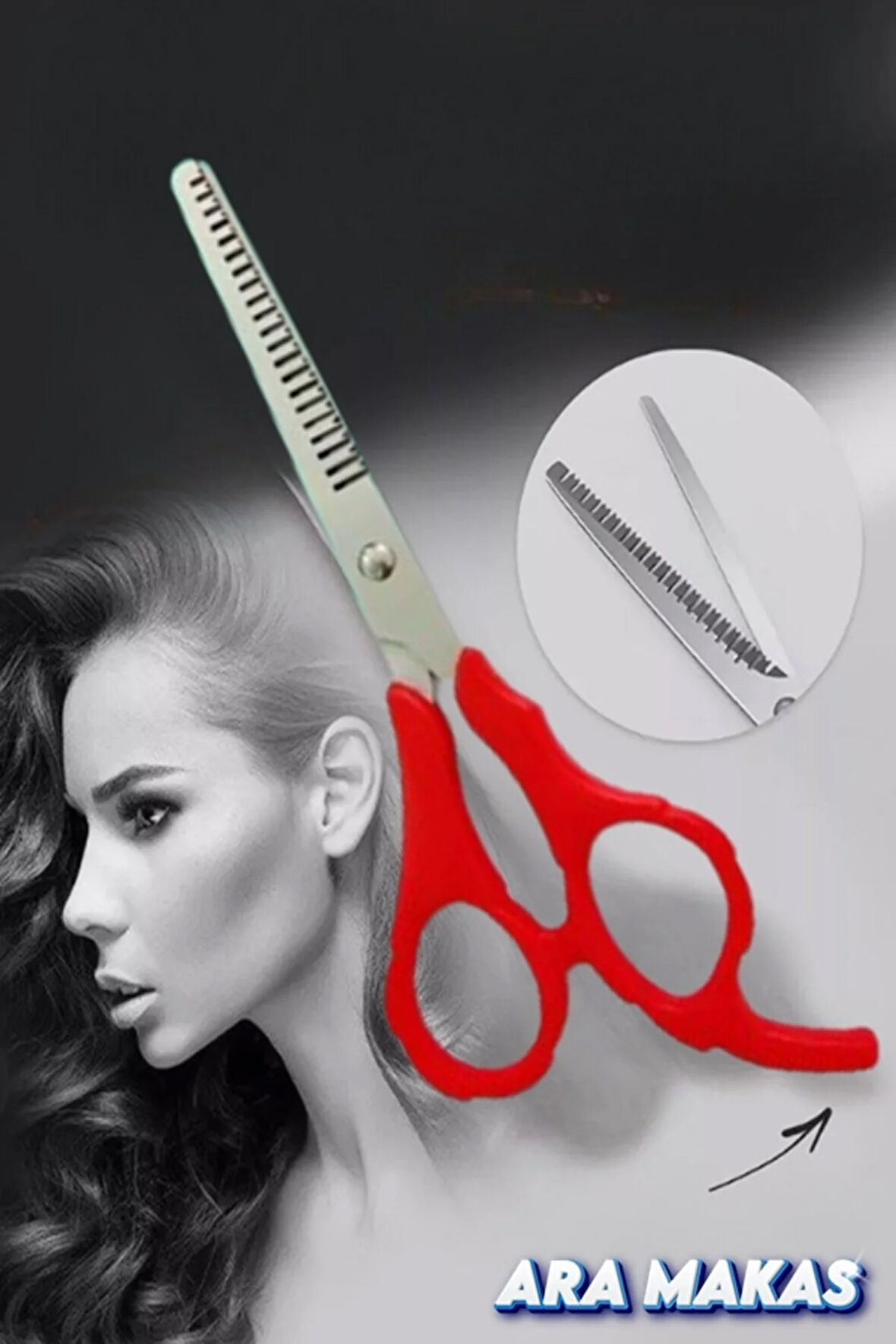 Kırmızı Ara Makas Efile Makas Saç Makası 6 inç Paslanmaz Çelik