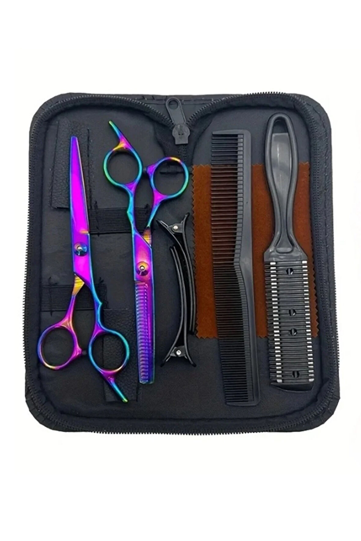 Lazer Saç Kesim Makas Seti Deri Çantalı 7 Parça Premium Set Xlq501set