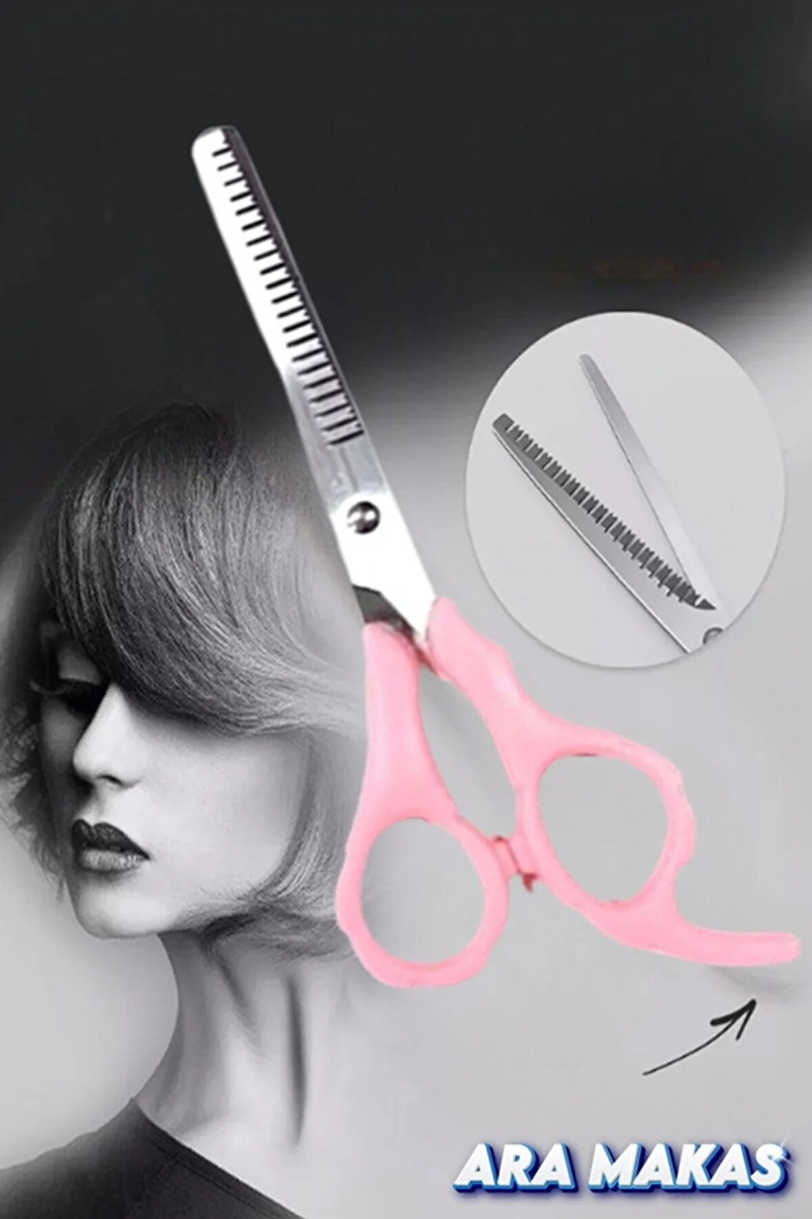 Pembe Ara Makas Efile Makas Saç Makası 6 inç Paslanmaz Çelik