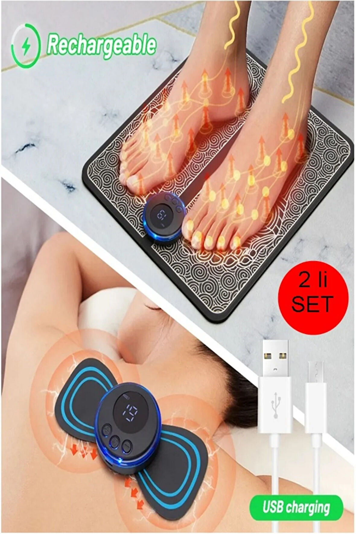 Ems Masaj Seti Ayak Ve Tüm Vücut Bir Arada Özel Ikili Set Ems Tens Masaj Elektronik