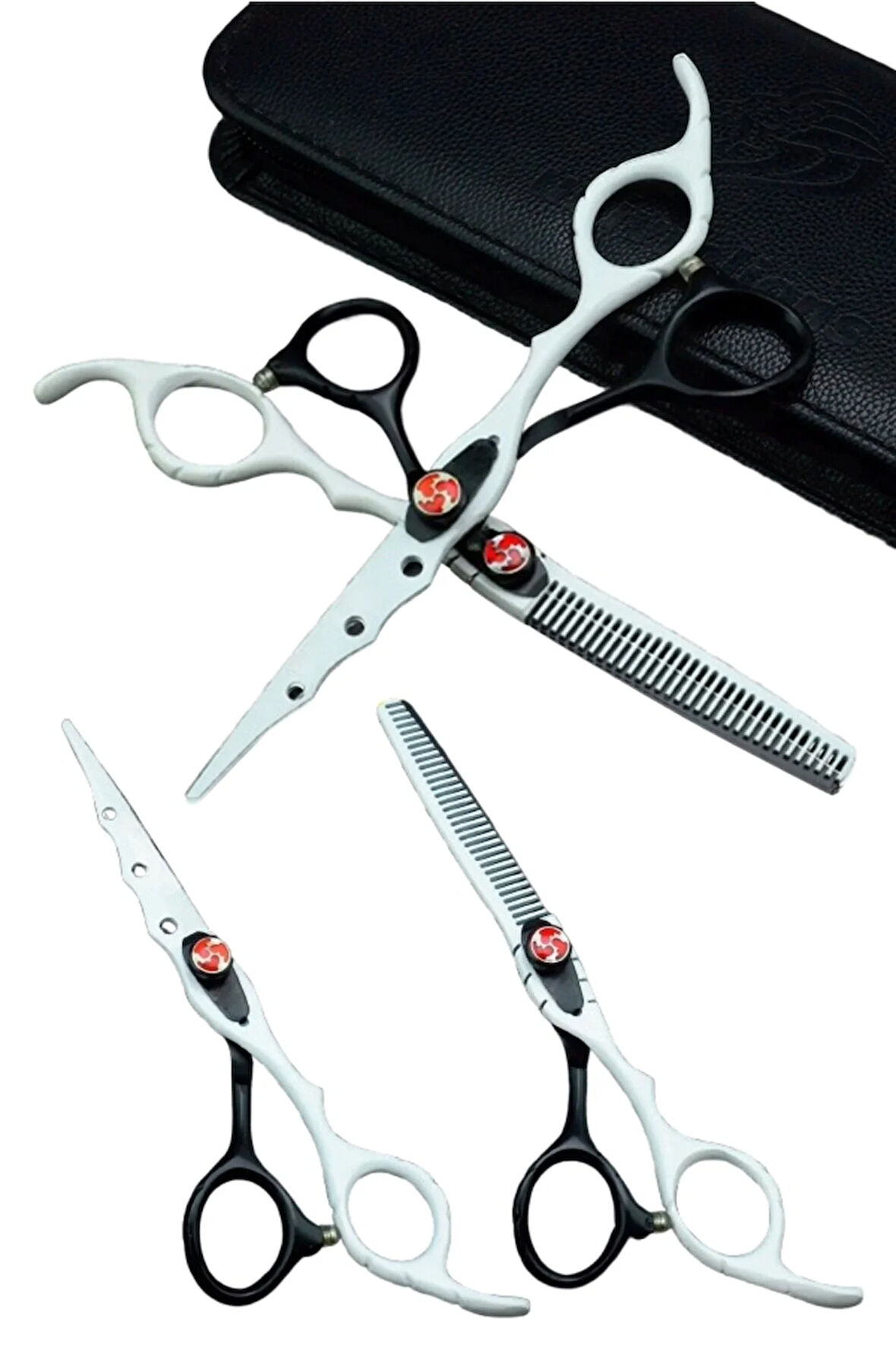 Dış Bükey Saç Kesim Makas Seti Deri Çantalı XLM777 Düz Ara Makas Set Profesyonel Salon Kuaför