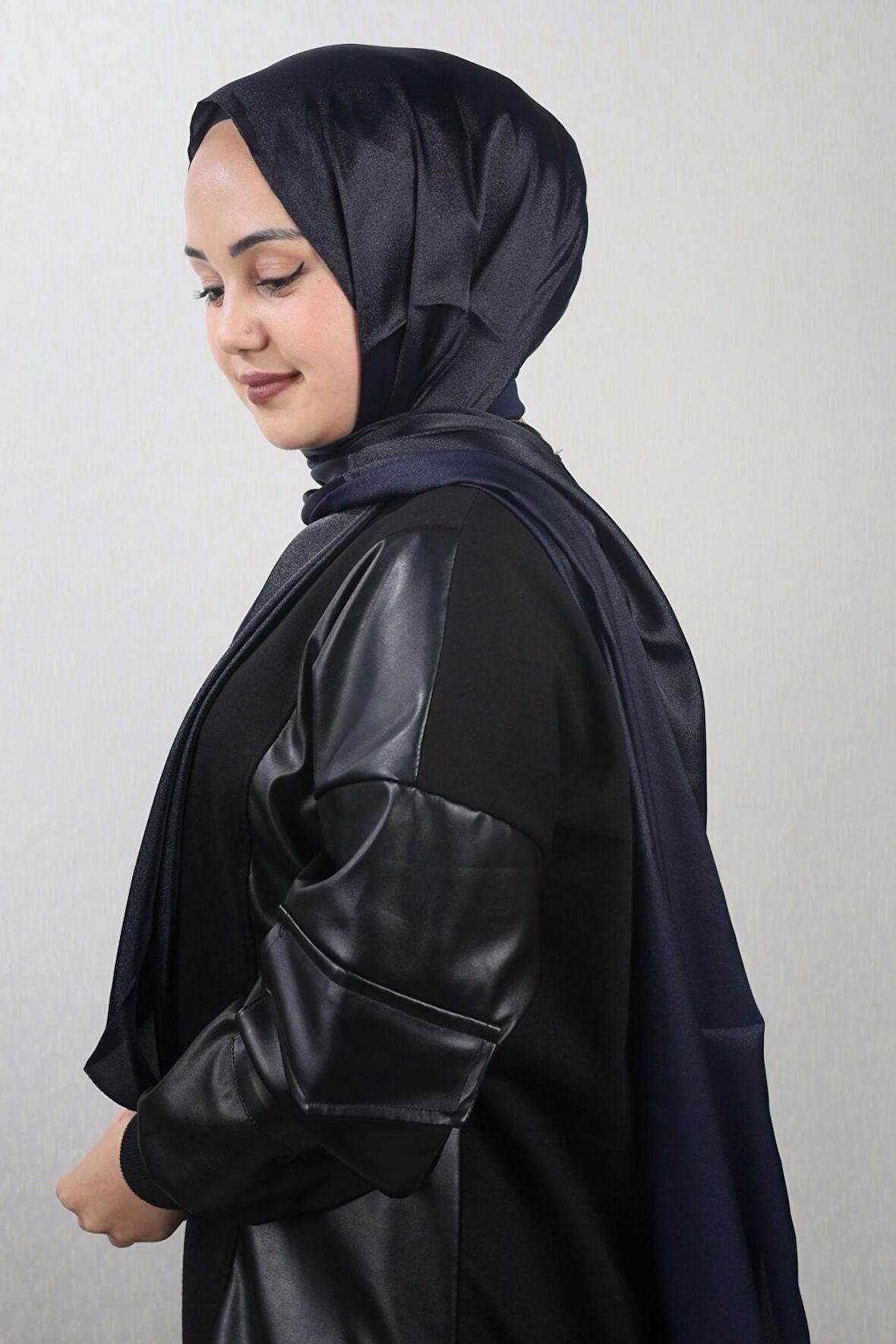  Qum İpek Düz Renk Kristal Şal - Desen-01 - Lacivert -98