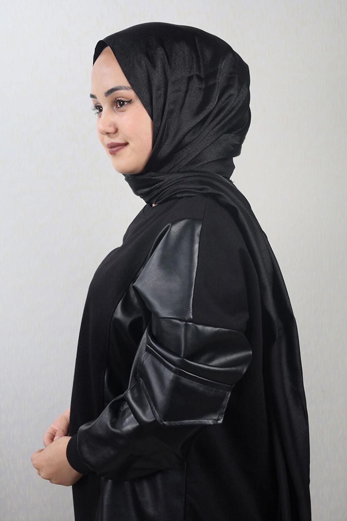  Qum İpek Düz Renk Kristal Şal - Desen-01 - Siyah -98