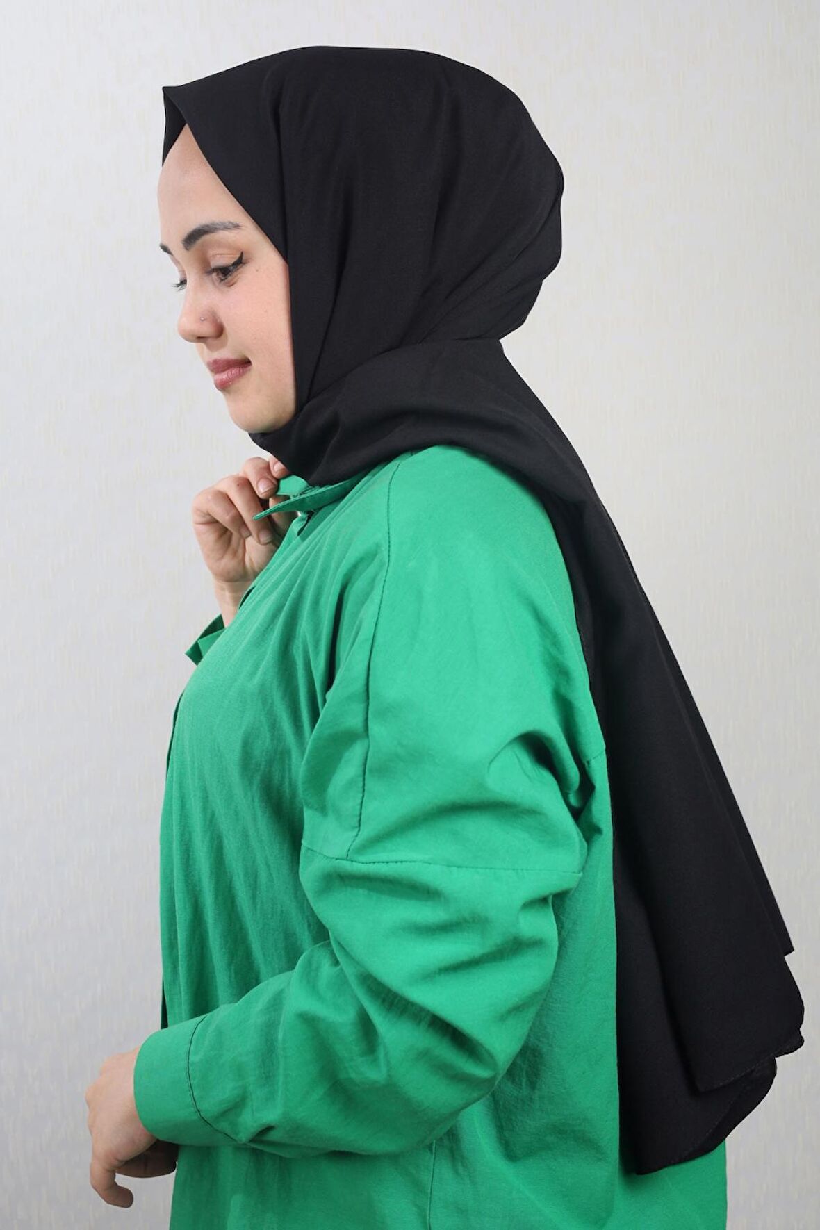  Qum İpek Düz Renk Viscon Coton Şal - Desen-01 - Siyah -98