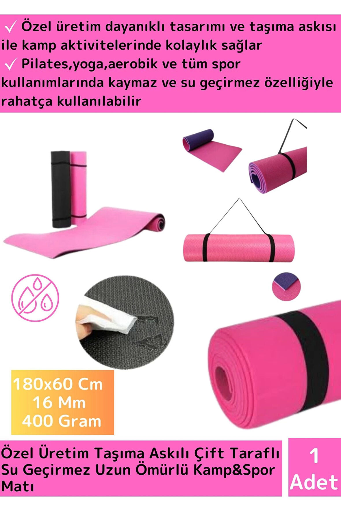 Özel Kalın Tasarım Çift Taraflı Su Geçirmez Taşıma Askılı Kamp  Uyku Matı Minder Yoga Pilates 16 Mm