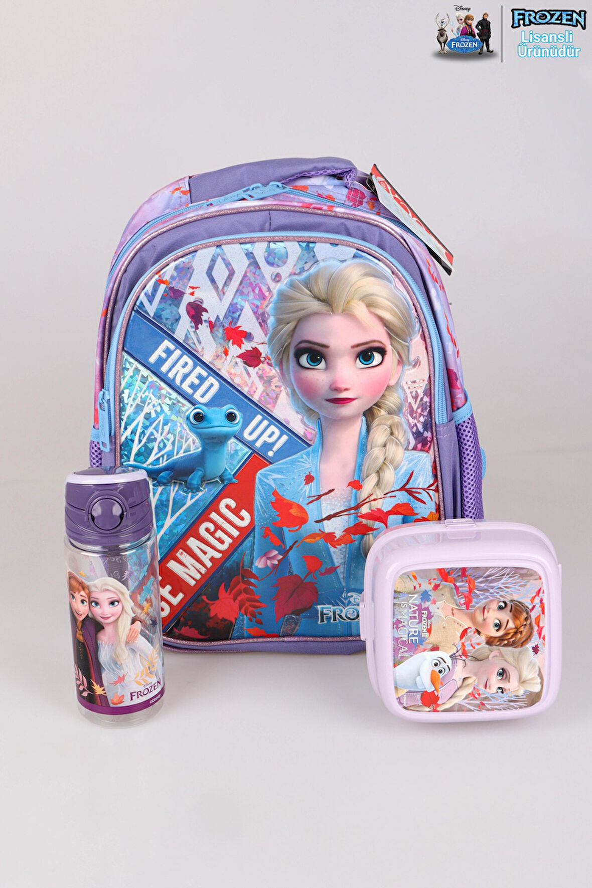 DEKOMUS LİSANSLI ELSA FROZEN SALTO ICE MAGIC  "OKUL ÇANTASI,BESLENME KABI VE 500 ML TRITAN MATARA OKUL SETİ 