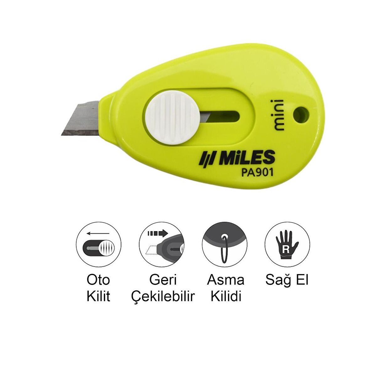 Miles Mini Maket Bıçağı Otomatik Kilit Güvenlikli 9 mm Yeşil PA901