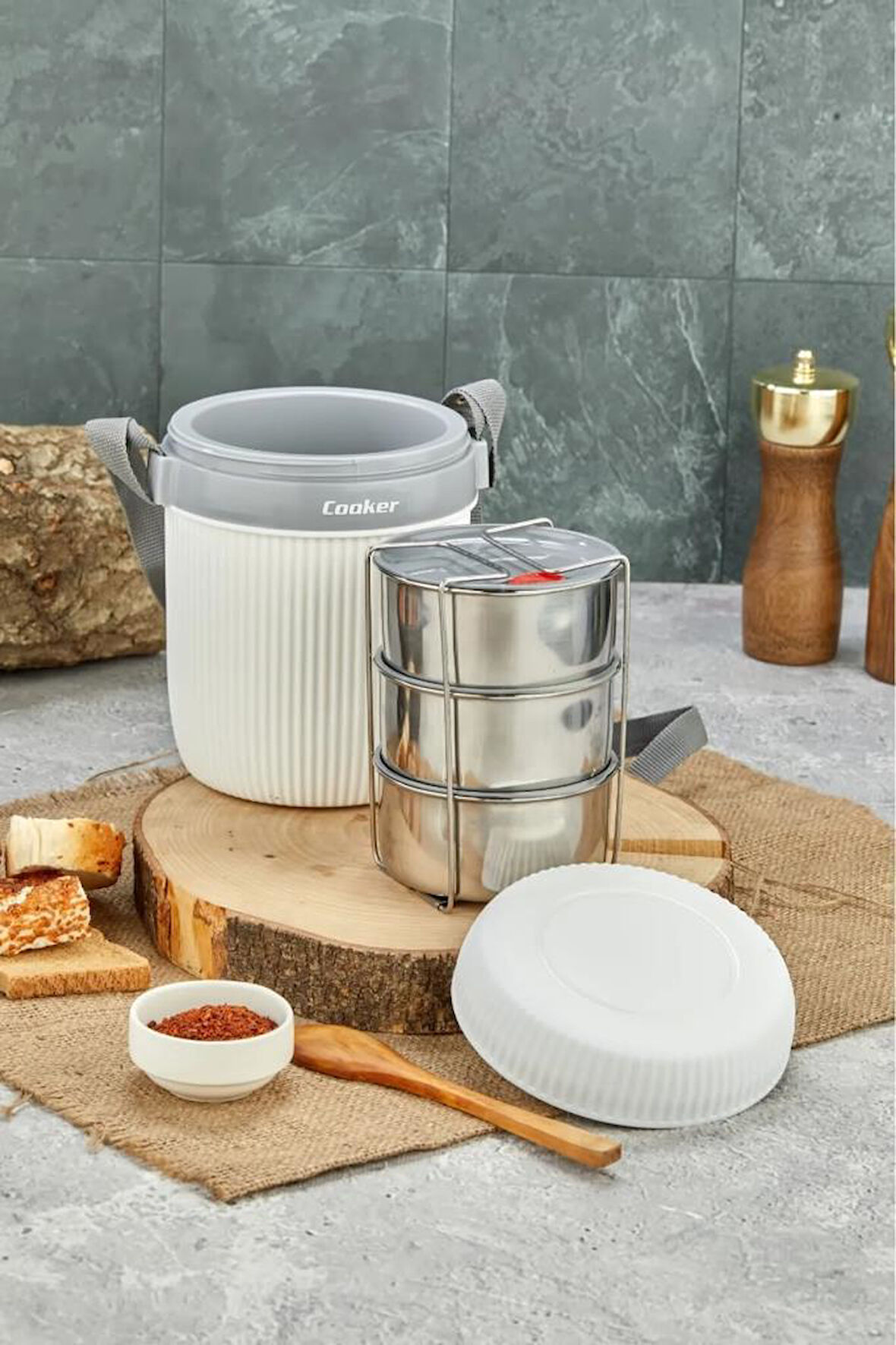 Cooker 3'lü Yemek Termosu 1.2 Lt Beyaz CKR3147