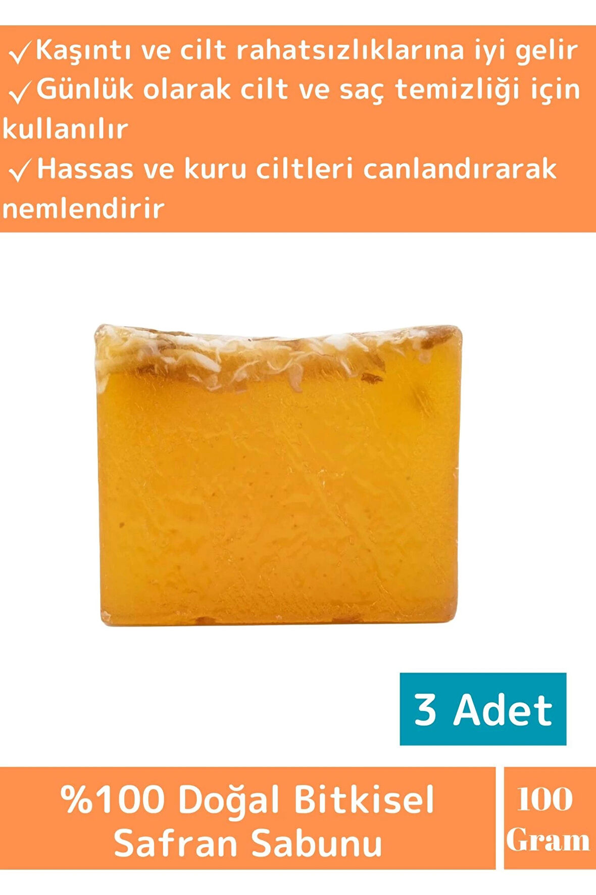 Özel Üretim %100 Doğal Cilt Onarıcı Tüm Vücut İçin Uygun Safran Sabunu 3 Adet