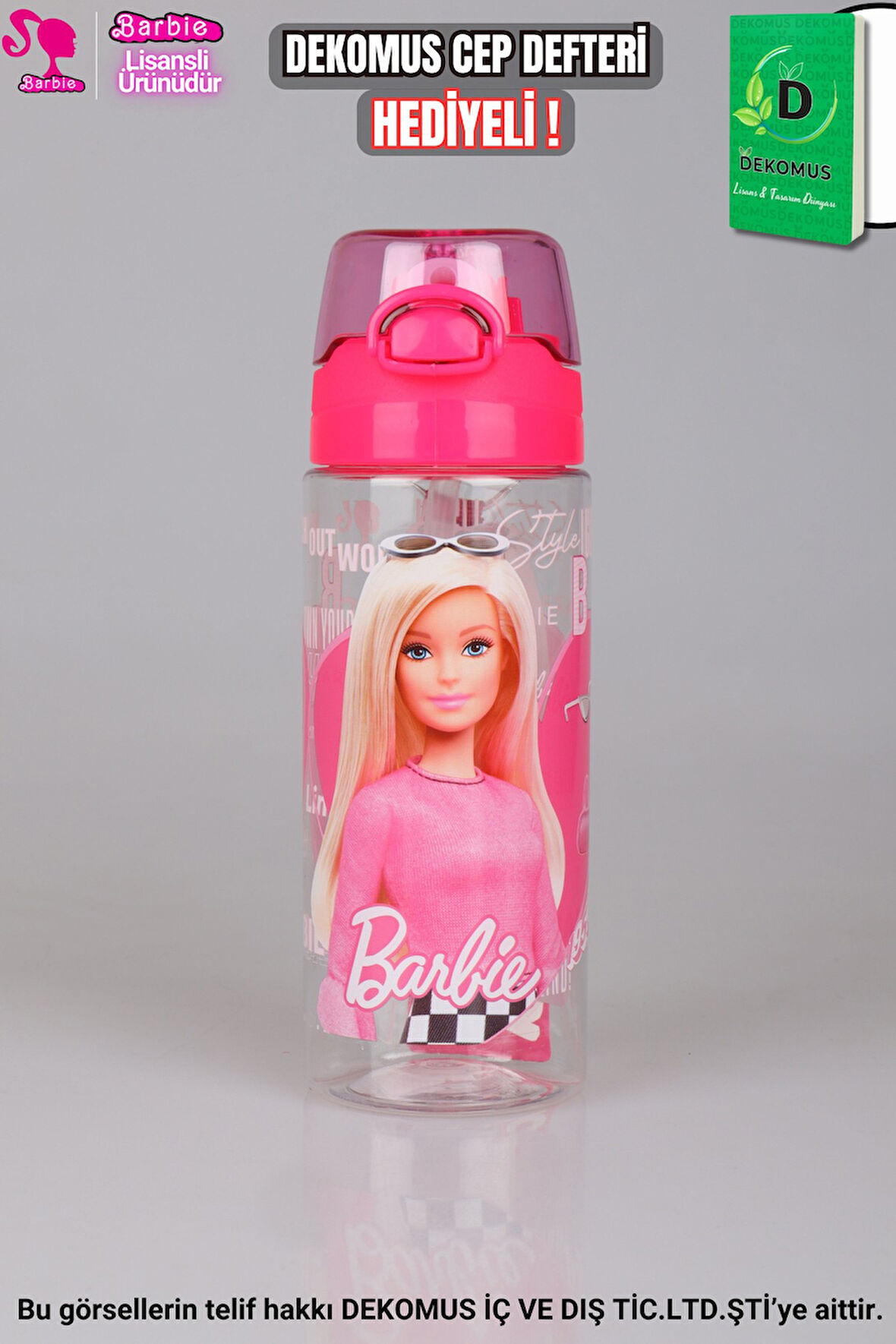"DEKOMUS CEP DEFTERİ HEDİYELİ" YENİ SEZON LİSANSLI BARBIE TRITAN MATARA 500 ML