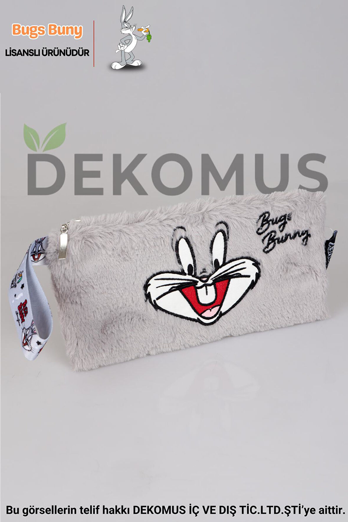 DEKOMUS İLE YENİ SEZON LİSANSLI BUGS BUNNY BASIC PELUŞ EL ÇANTASI/MAKYAJ ÇANTASI/KALEM ÇANTASI