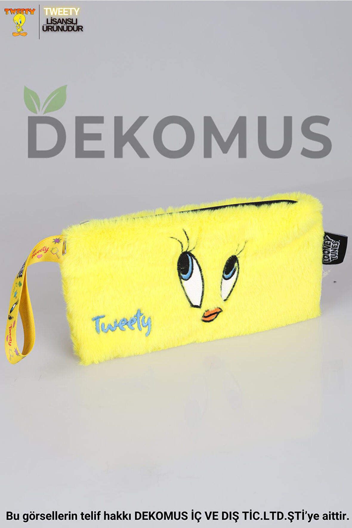 DEKOMUS İLE YENİ SEZON LİSANSLI TWEETY BASIC PELUŞ EL ÇANTASI/MAKYAJ ÇANTASI/KALEM ÇANTASI