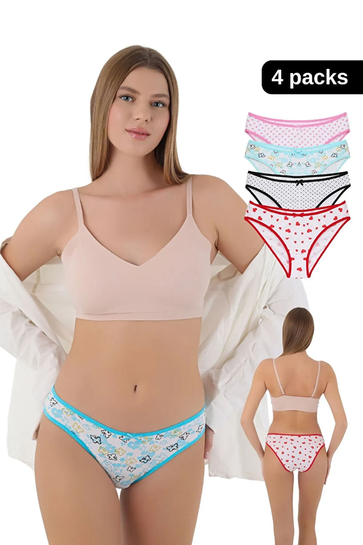 Kadın Renkli Likralı Esnek Yumuşak Dokulu 4'lüi Slip Külot