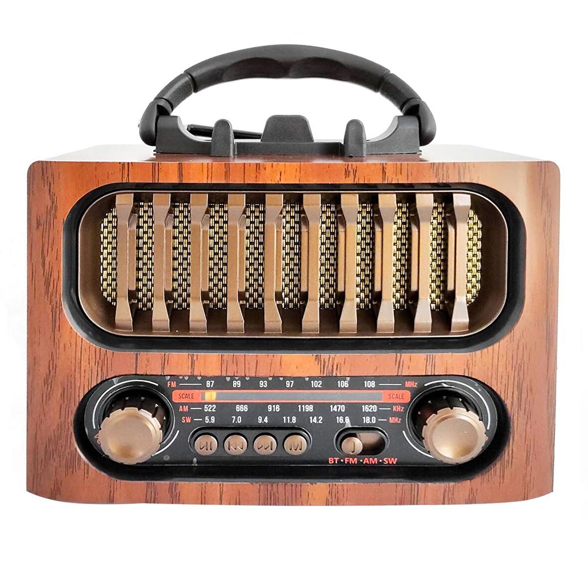 RADYO NOSTALJİ ŞARJLI PİLLİ BT/USB/SD/AUX/FM TELEFON STANDLI CAMERON CM-1966BT KAHVERENGİ