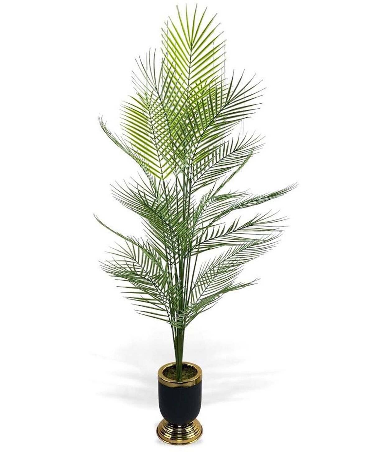 Yapay Ağaç Areka Ağacı Salon Bitkisi Siyah Gold Metal Vazoda 130 cm 12 Yaprak