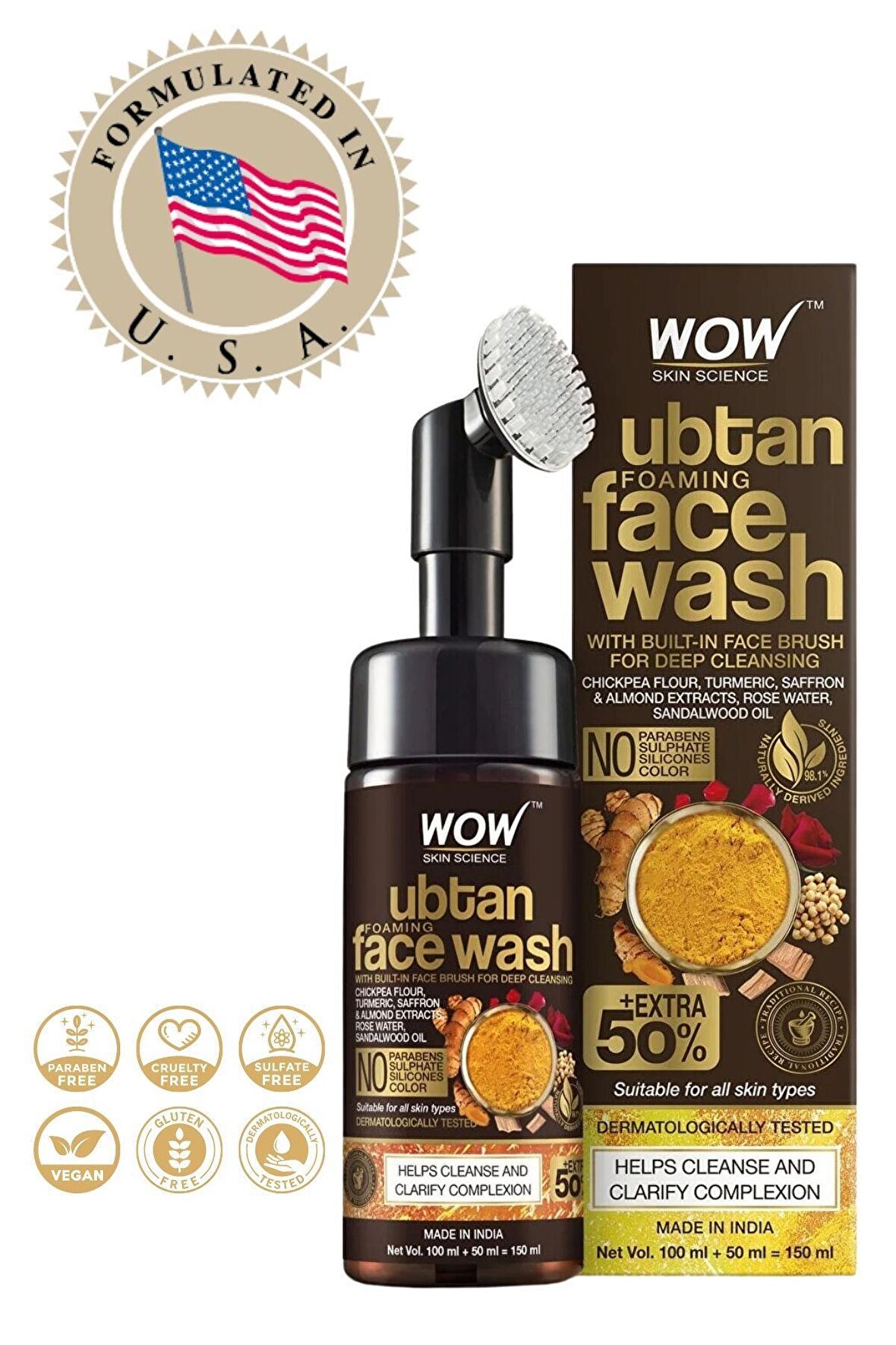 Ubtan Yüz Yıkama Köpüğü-Nohut Unu, Zerdeçal, Safran, BademÖzü, Gül Suyu, SandalAğacıYağı 150ml