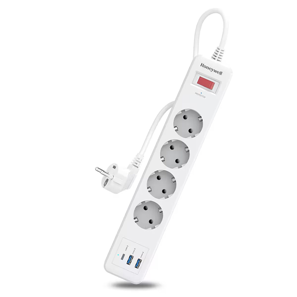Honeywell 4'lü Akım Koruyucu Priz 2x USB-A + 1x USB-C 20W PD - Beyaz