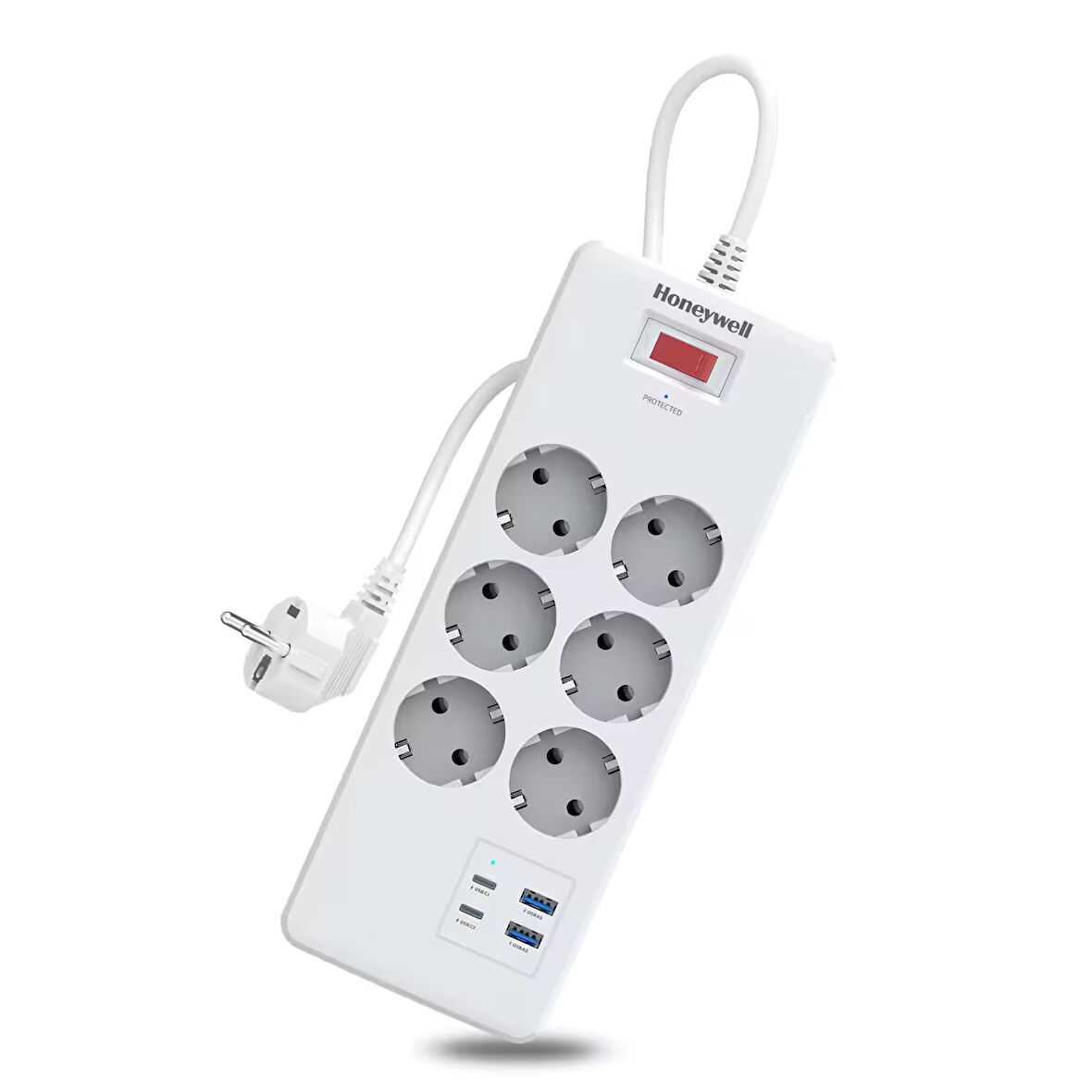 Honeywell 6'lı Akım Koruyucu Priz 2x USB-A + 2x USB-C 20W PD - Beyaz