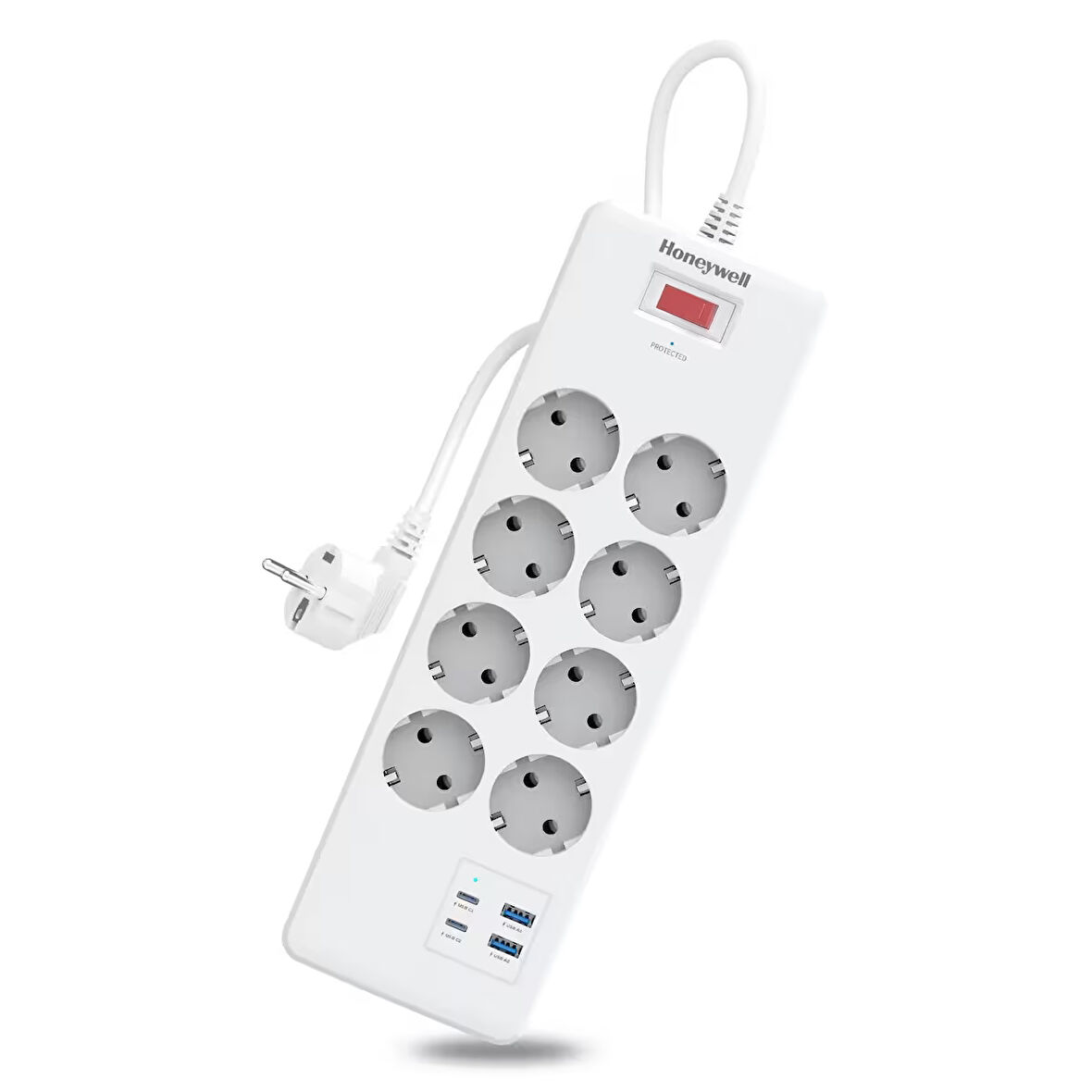 Honeywell 8'li Akım Koruyucu Priz 2x USB-A + 2x USB-C 20W PD - Beyaz