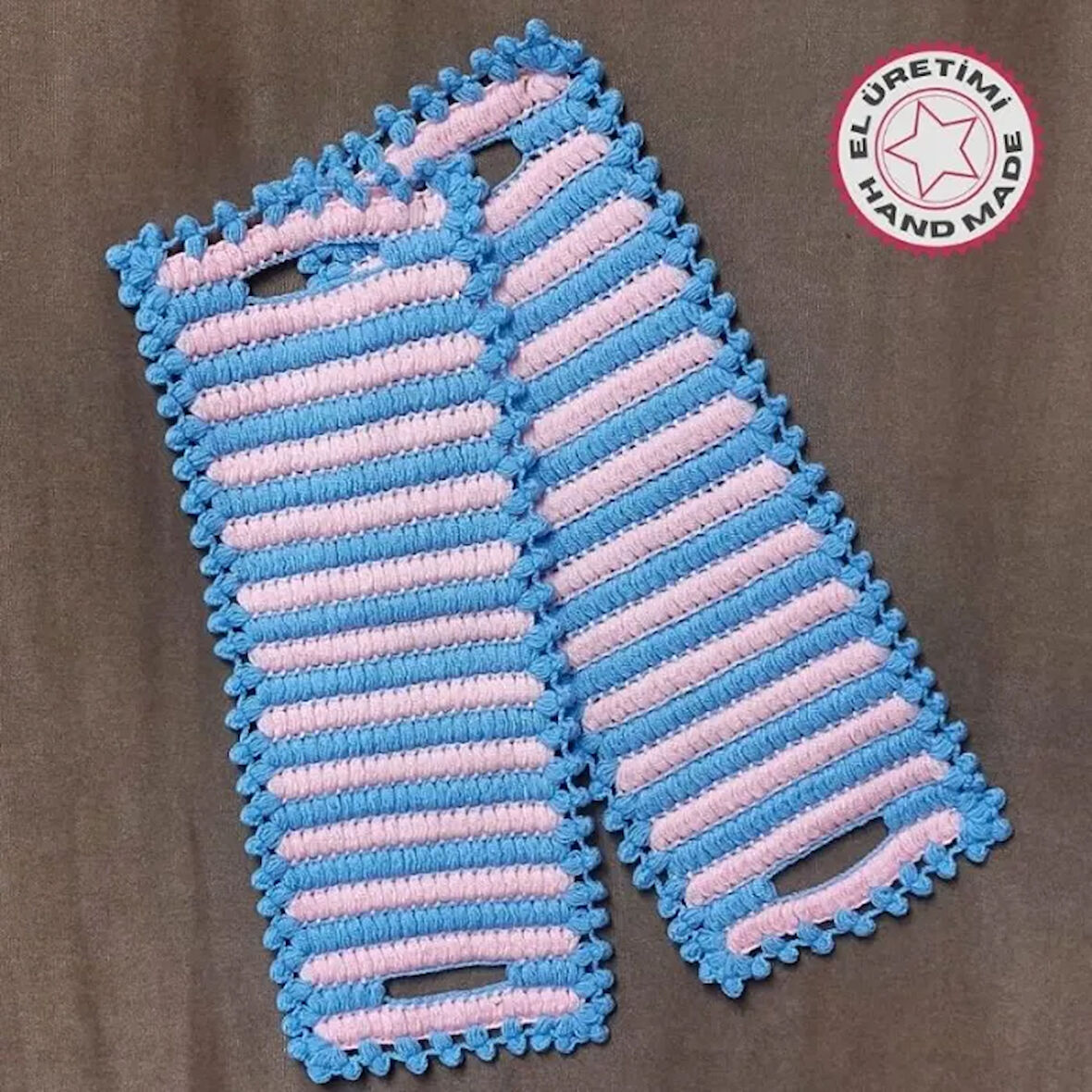 Uretti - Emine 9106 - 0854 El Örgüsü Çift Renkli 2’li Banyo Lifleri - Pembe / Mavi