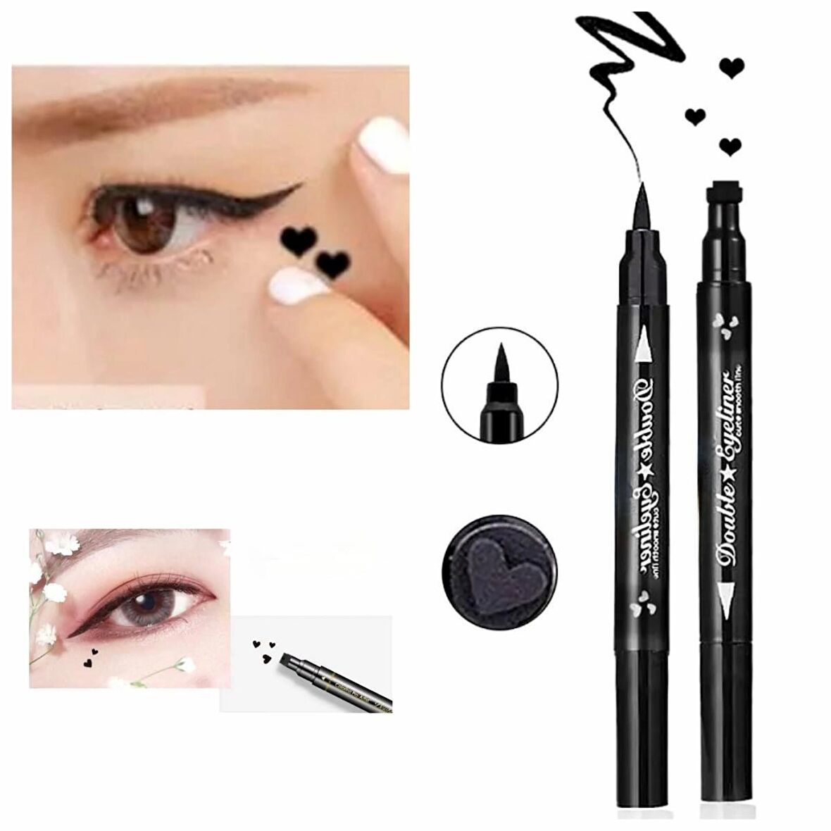 Çift taraflı kalp damgalı kalem eyeliner tatto