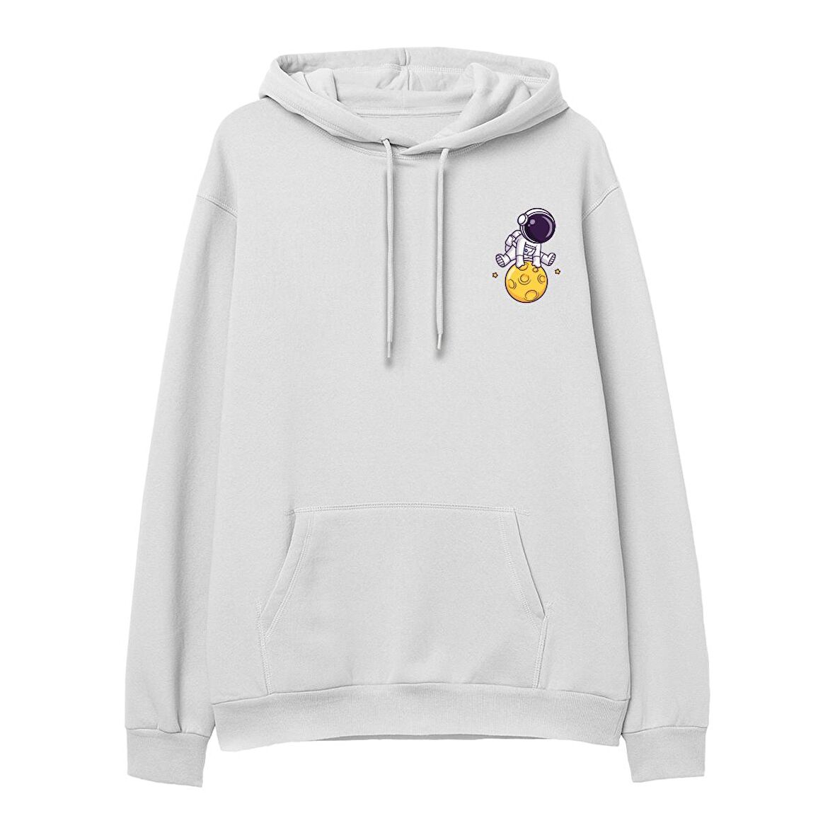 Astro-5  Baskılı Beyaz Hoodie