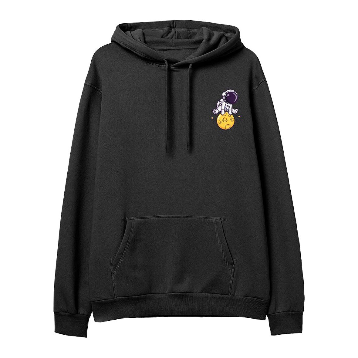 Astro-5  Baskılı Siyah Hoodie