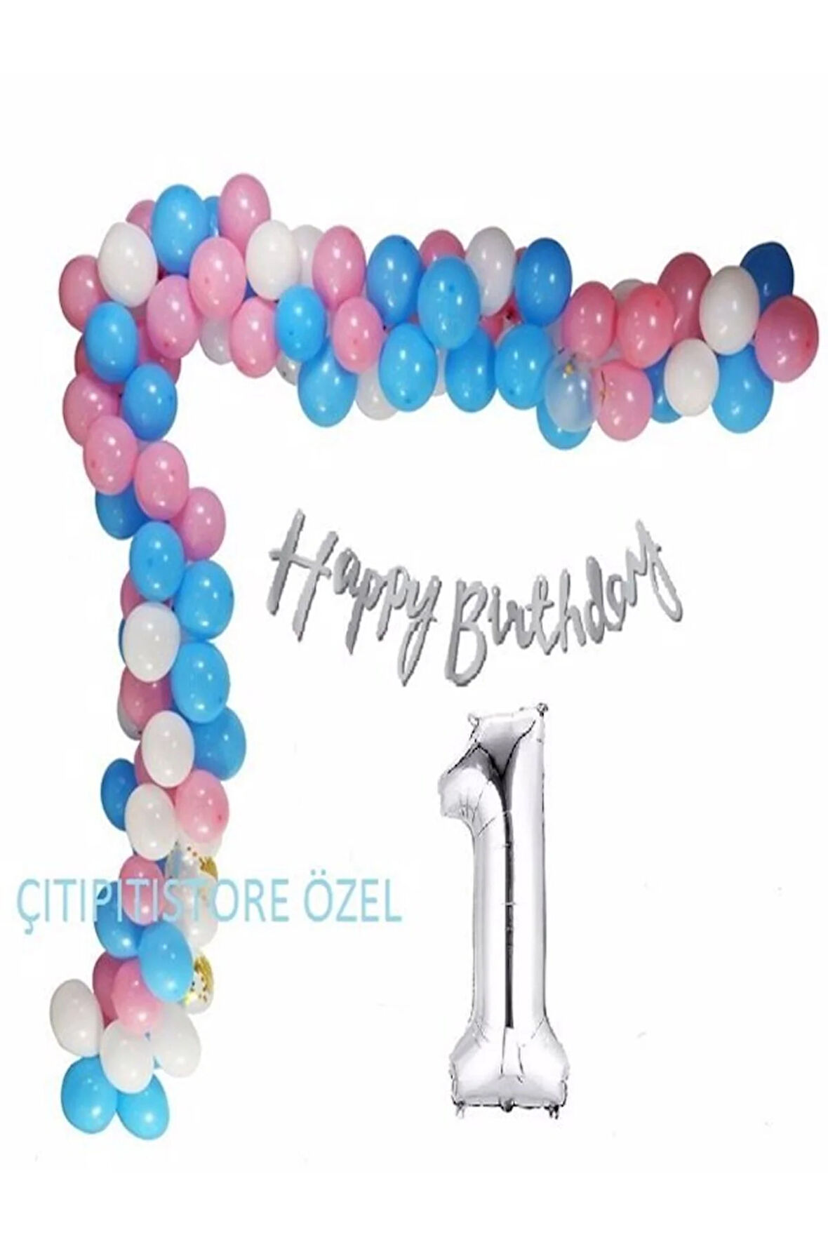 Lüks Pembe Mavi Doğum Günü Balon Zincir Seti