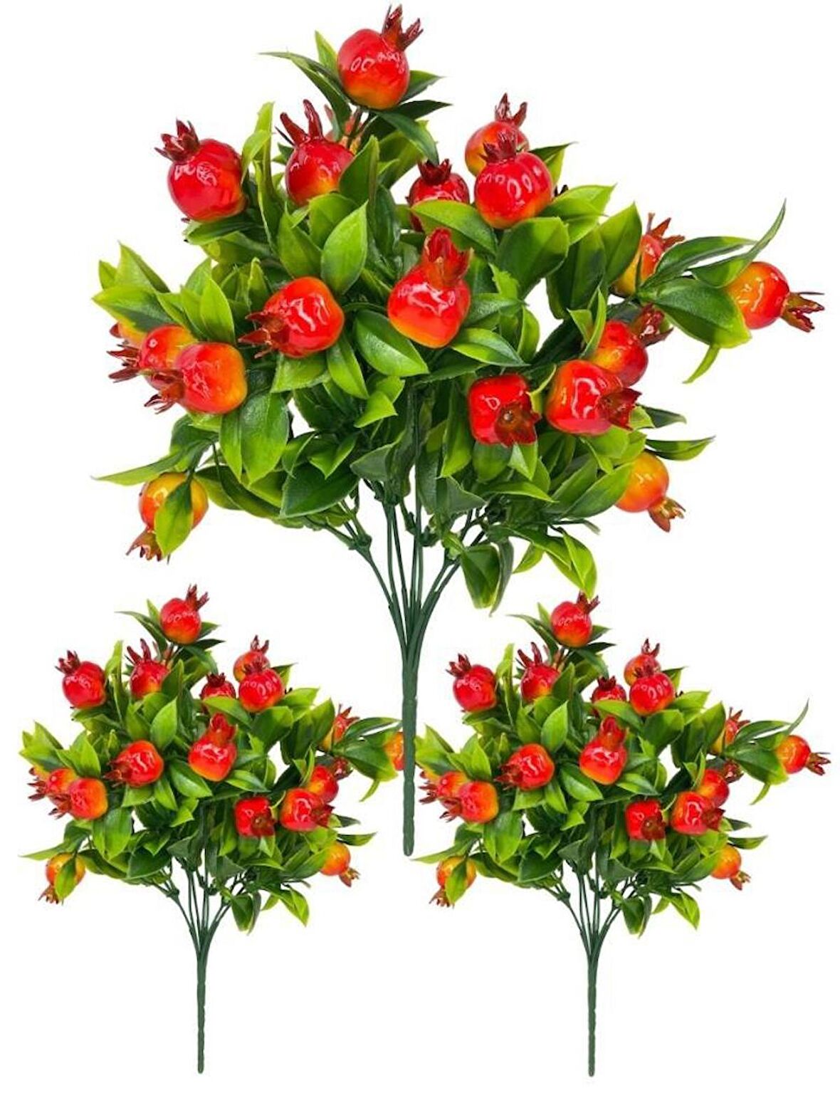 3lü Set Yapay Kiraz Demeti Yapay Çiçek 30*20cm Yeşil Yapraklı 