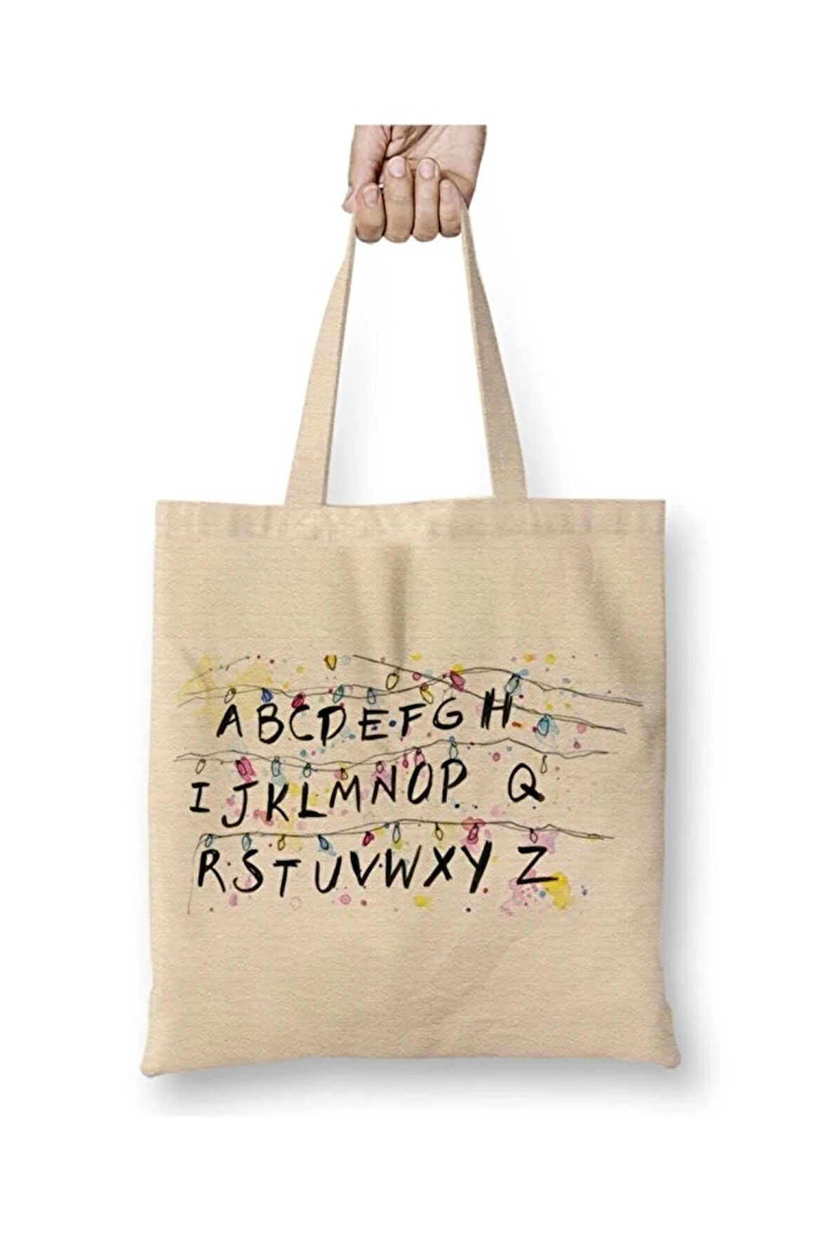 Stranger Things Alphabet Christmas Lights Yılbaşı Bez Çanta Uzun Saplı Alışveriş Çantası