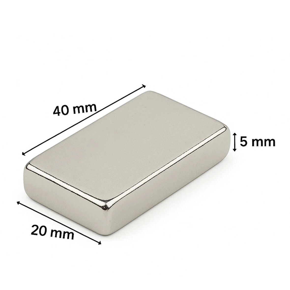 10 Adet 40x20x5mm Neodyum Magnet Güçlü N35 Mıknatıs Köşeli Nikel Kaplama