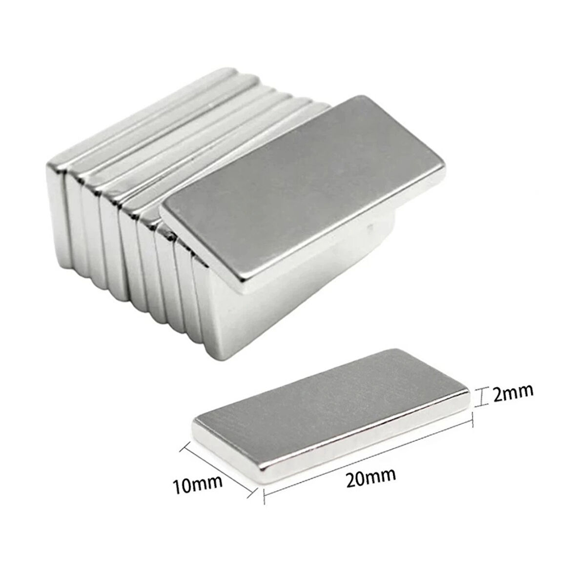 50 Adet 20x10x2 Mm Neodyum Mıknatıs Köşeli Magnet N35 Nikel Kaplama Güçlü Kaliteli Dayanıklı