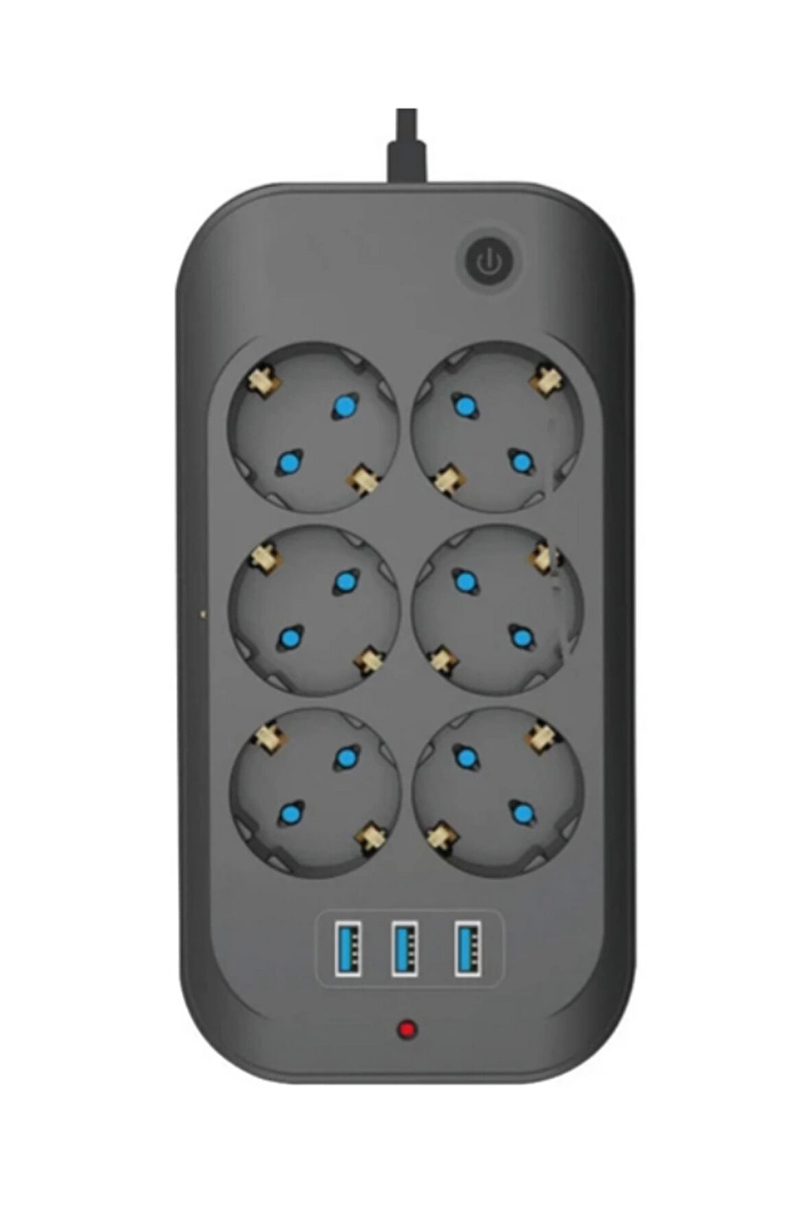 Termal Akım Korumalı, Çocuk Korumalı, 6’lı 2 Mt Uzatma Kablosu 6 X Priz, 3 X Usb