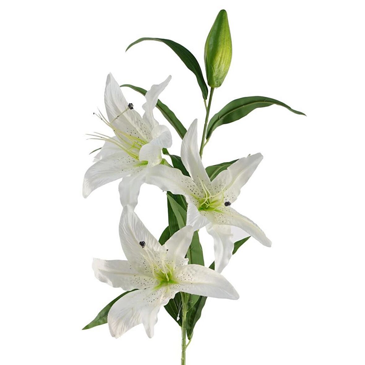 Yapay Çiçek Beyaz Lilyum 3 Kafalı Uzun Dal Çiçek Zambak Lily Flowers 80cm