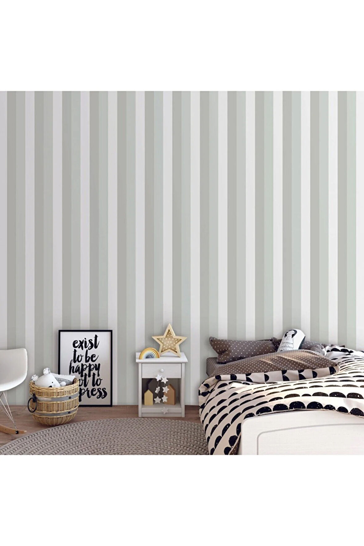 Bulut ve Çizgili Minimal Duvar Kağıdı - Adakids 8916-1