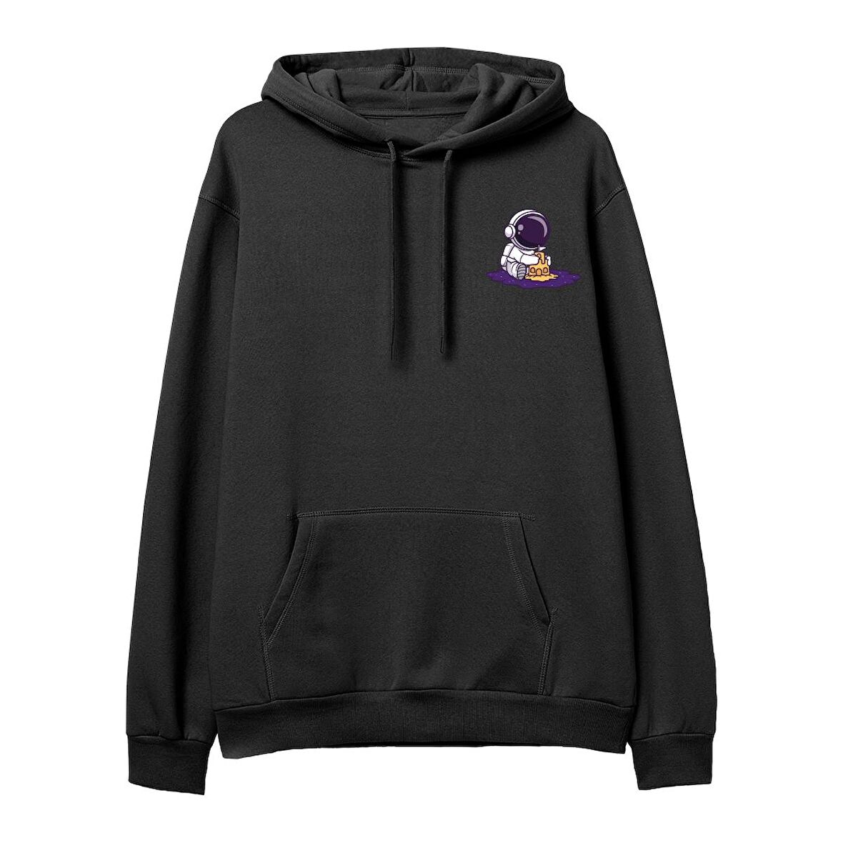 Astro-6  Baskılı Siyah Hoodie