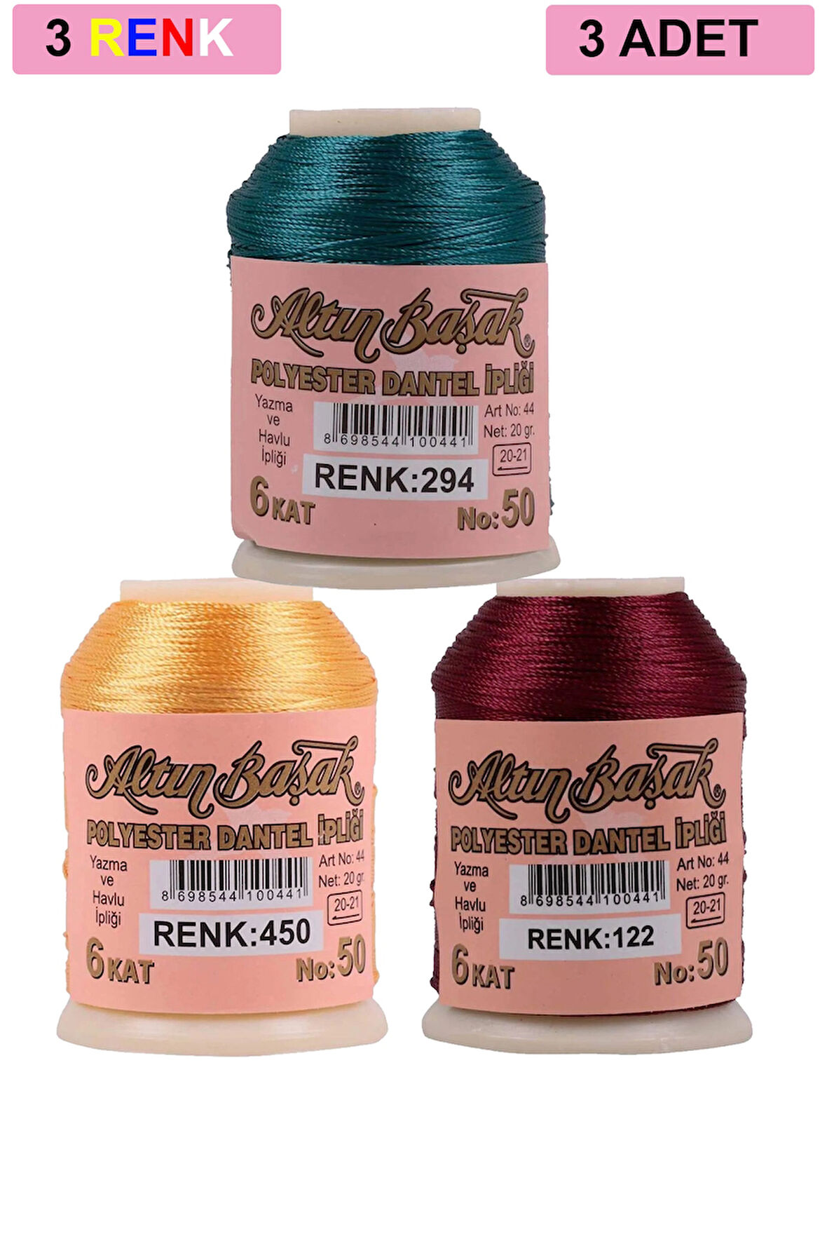 3 Adet Altınbaşak Oya ve Dantel İpi 20 gr - Royaleks - No: 450 - 122 - 294