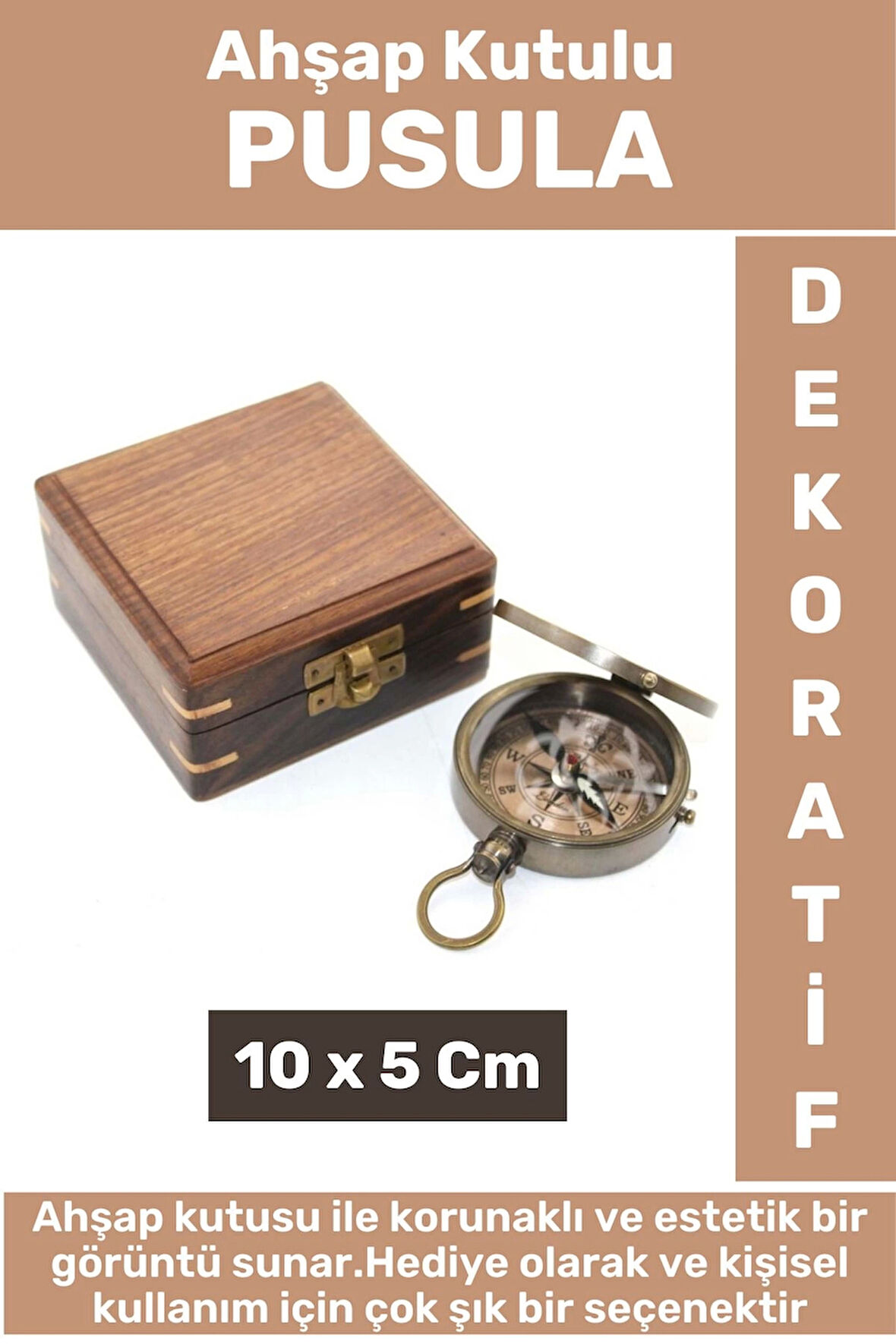 Premium Seri Erkek Arkadaşa Sevgiliye Baba Özel Dekoratif Hediyelik Koleksiyon Ahşap Kutulu PUSULA