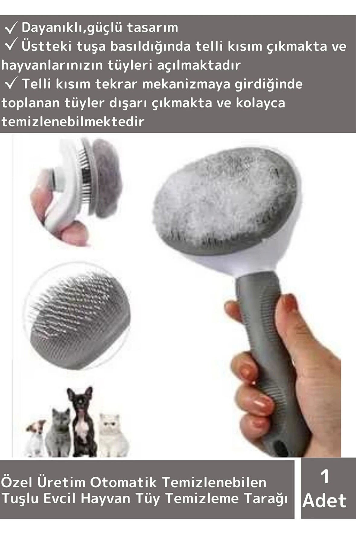 Özel Seri Uzun Ömürlü Otomatik Temizlenebilen Rahatlatma Etkili Tuşlu Kedi Köpek Tüy Toplama Tarağı