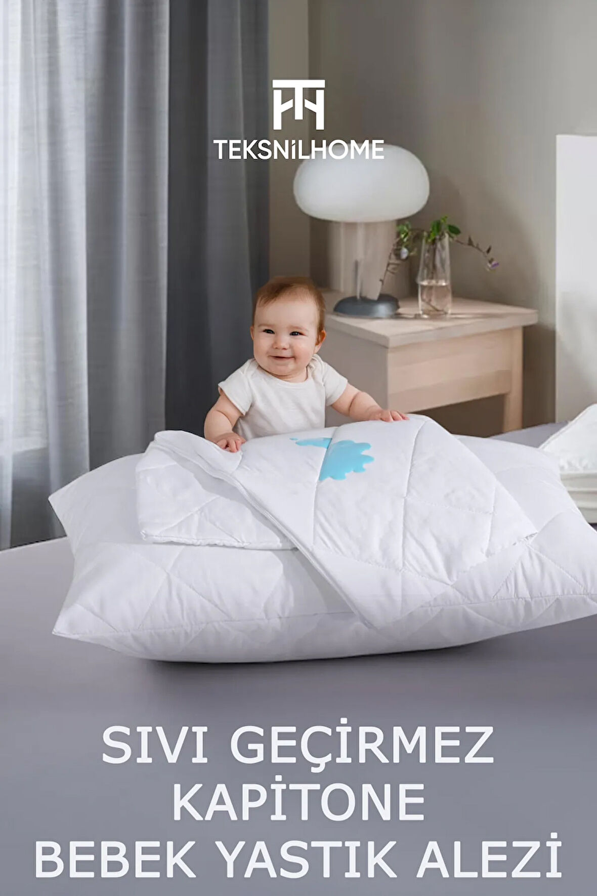 %100 Doğal Pamuk Kapitone Bebek Sıvı Geçirmez Yastık Alezi Koruyucu 35x45 Cm 120grm2