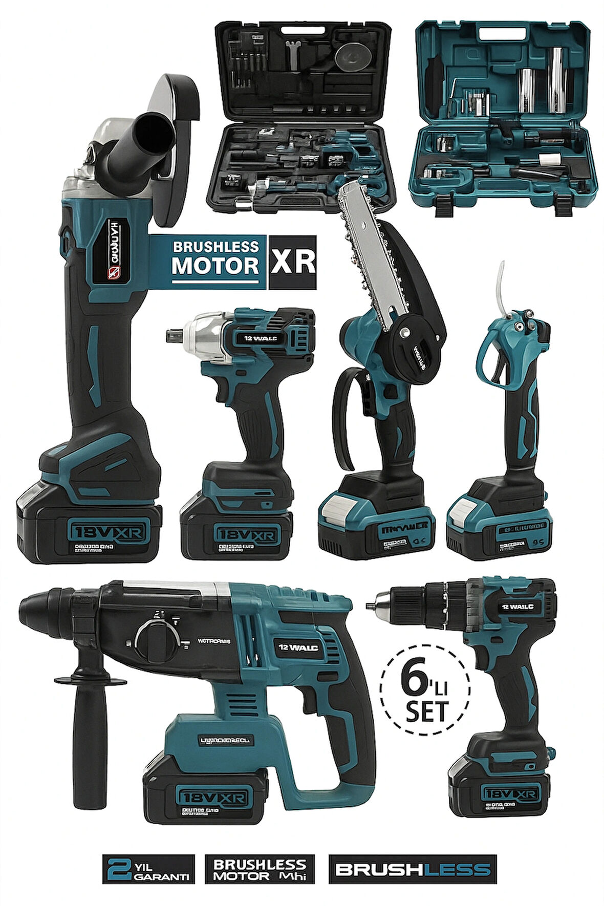 ASR 6'lı Set Kömürsüz Kırıcı Delici Hilti Vidalama Taşlama Somun Sökme Budama Testeresi Budama