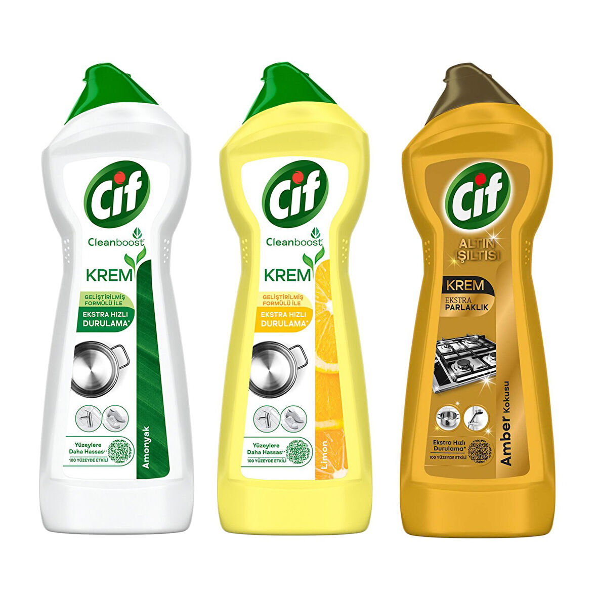 Cif Krem 750 ml - Amonyak - Limon - Gold 3 lü Karma Paket