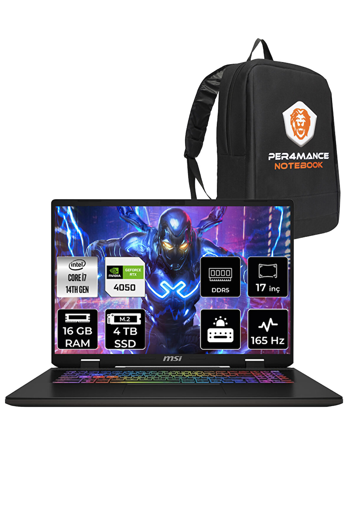 MSI SWORD 17 HX B14VEKG i7-14700HX 16GB 4TB SSD RTX4050/6GB 105W 17" FHD+ 165HZ FDOS & PER4 ÇANTA