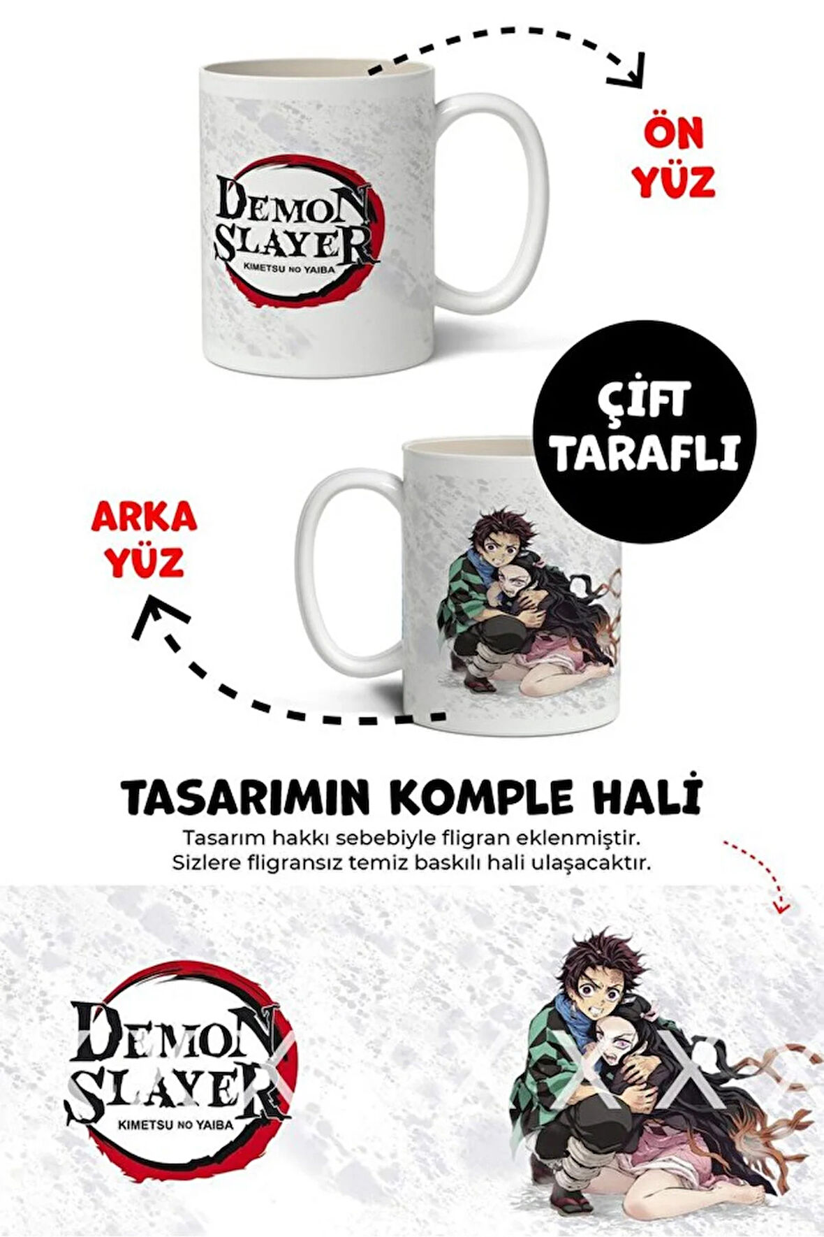 Demon Slayer İblis Keser Anime Temalı Beyaz Kupa Bardak Sevgiliye Arkadaşa Hediye