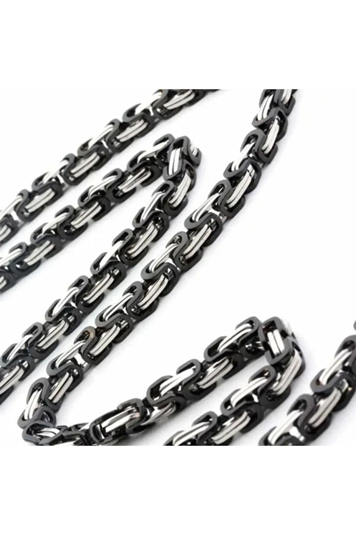 Siyah Beyaz Çelik Kral Erkek Zincir Kolye İnce Model