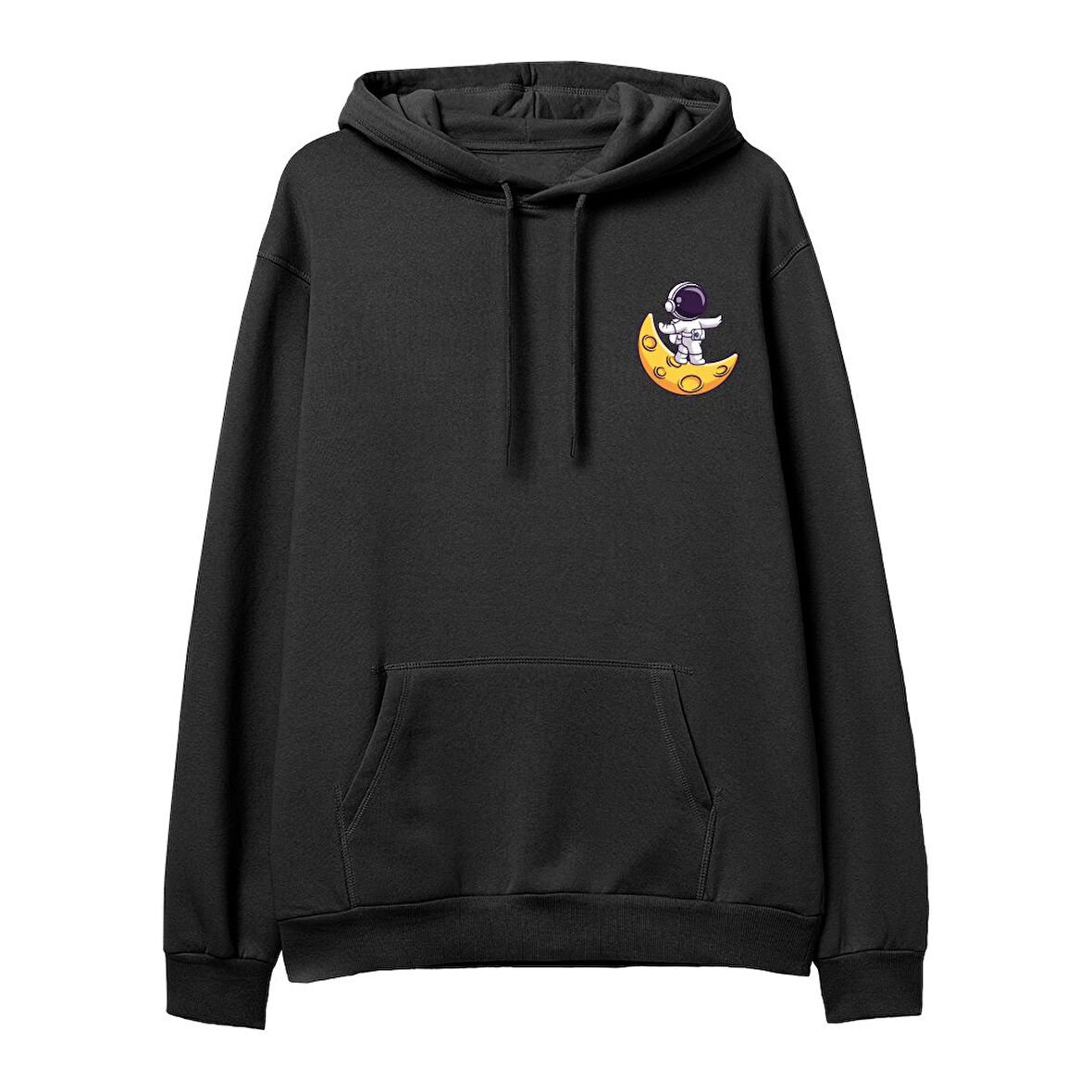 Astro-8  Baskılı Siyah Hoodie