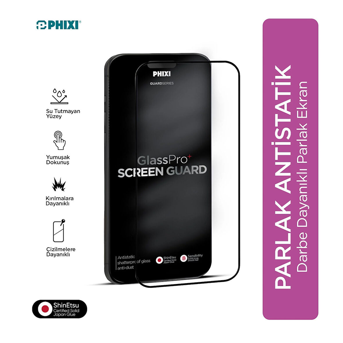Phixi Premium Guard Parlak Cam Ekran Koruyucu – iPhone X Uyumlu | Antistatik, Su Tutmaz, Tam Kaplama